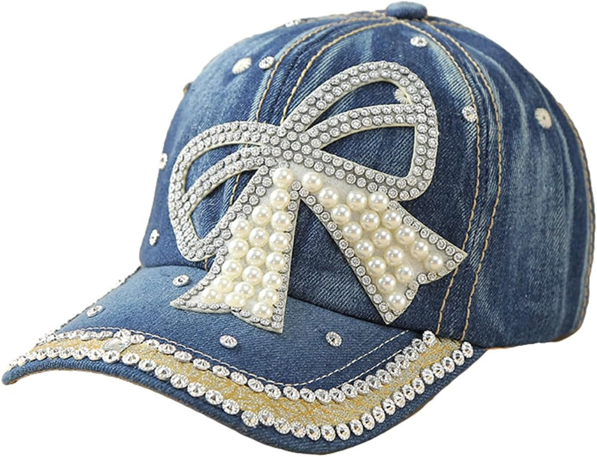 Gorra de béisbol de mezclilla para mujer con diamantes de imitación...