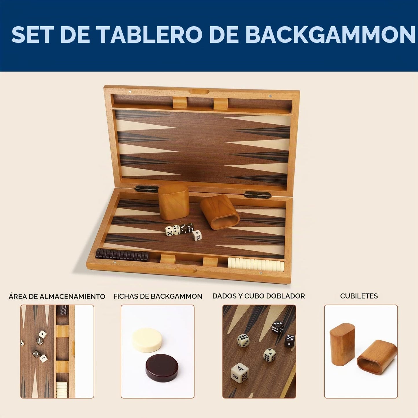 GSE - Juego de tablas de backgammon con incrustaciones de madera pr...