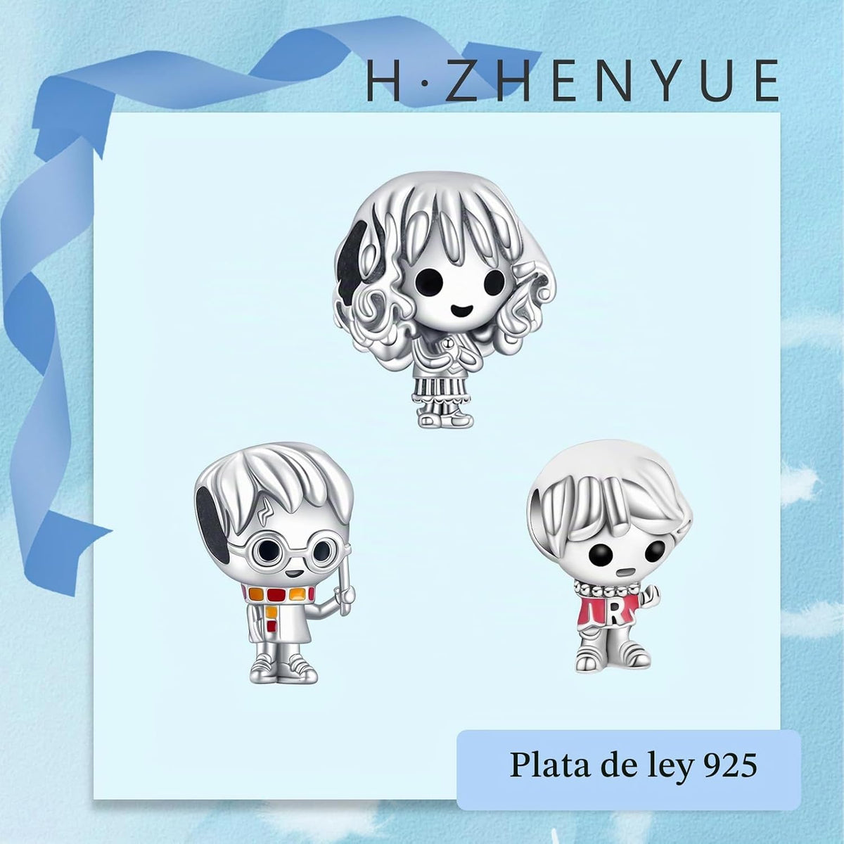 H.ZHENYUE Dijes de plata esterlina 925 con diseño de personaje de p...