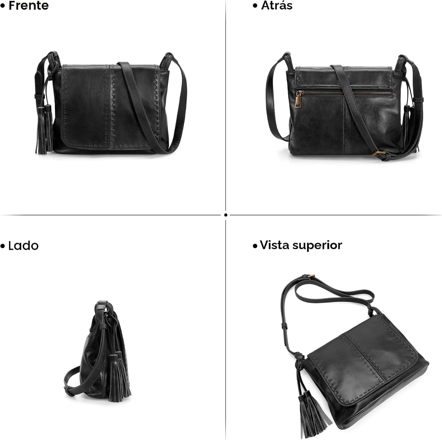 befen Bolso cruzado de cuero vintage para mujer, bolso de cuero gen...