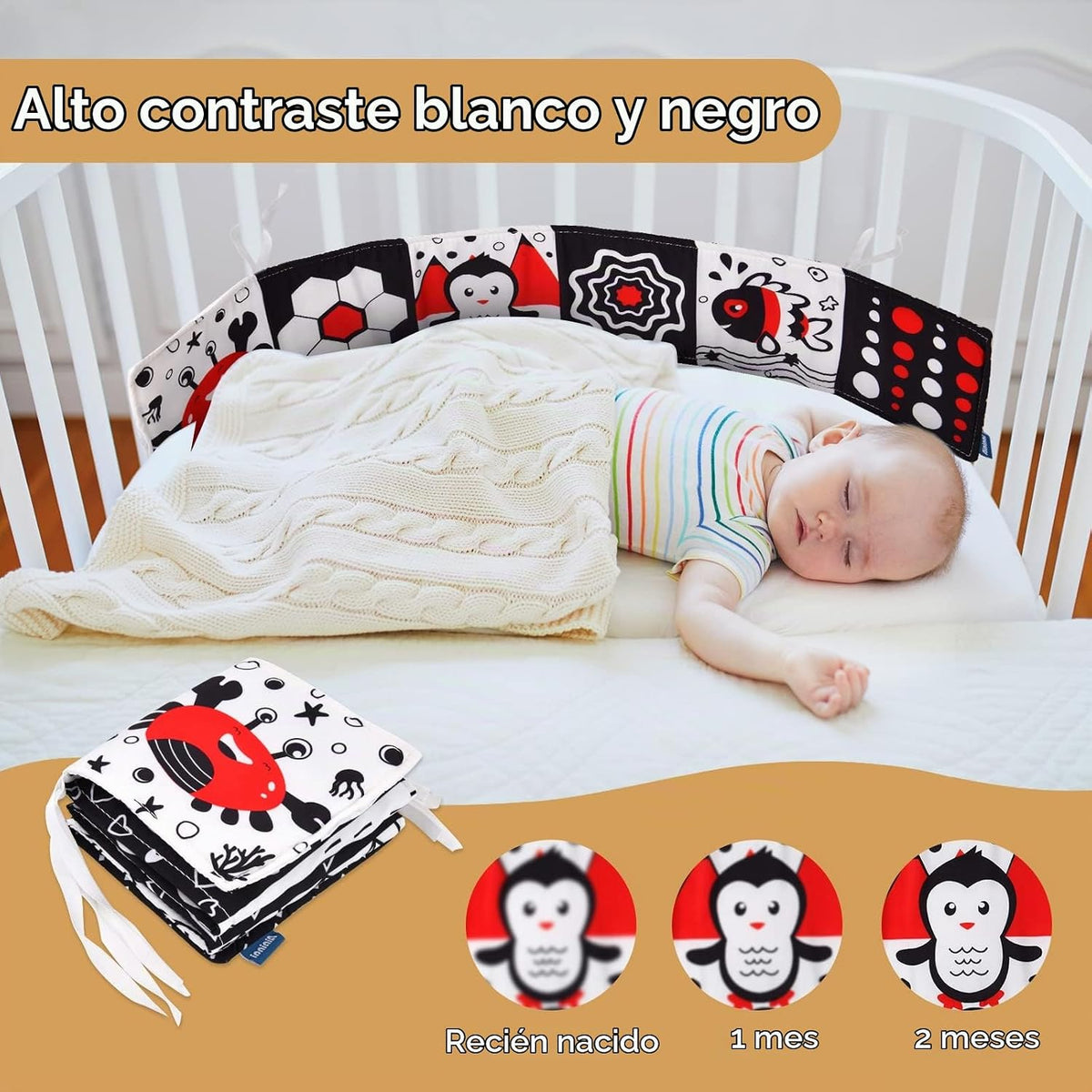 Vicloon Juguetes blancos y negros del bebé, libro del bebé del alto...