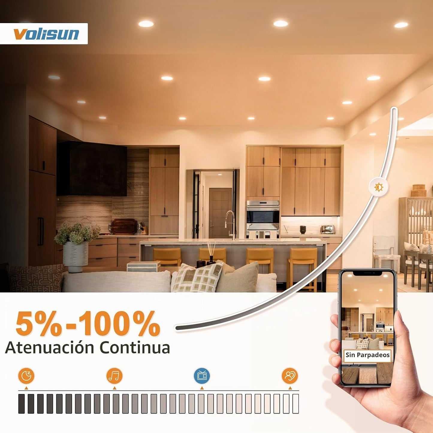 VOLISUN Paquete de 24 luces empotrables de 4 pulgadas, 5CCT LED emp...