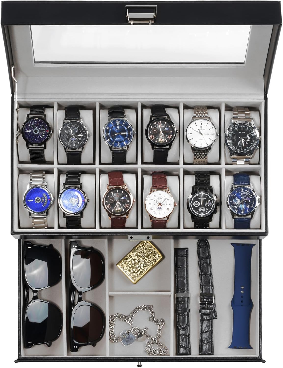 ProCase Caja de reloj, caja de reloj para hombre de 12 ranuras con...