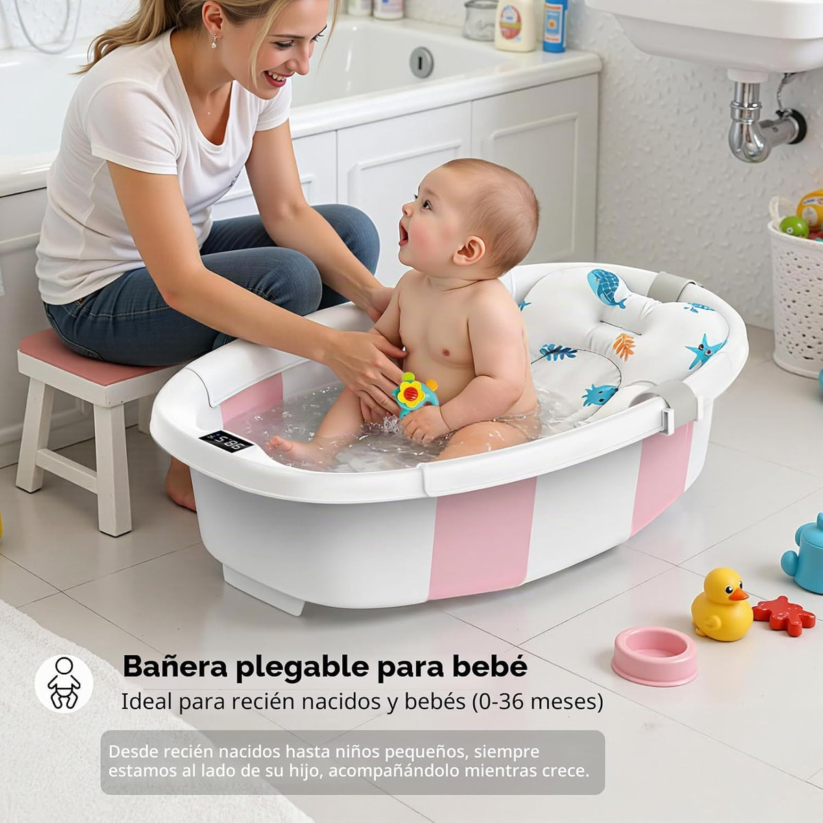 Bañera plegable para recién nacidos a niños pequeños de 0 a 36 mese...