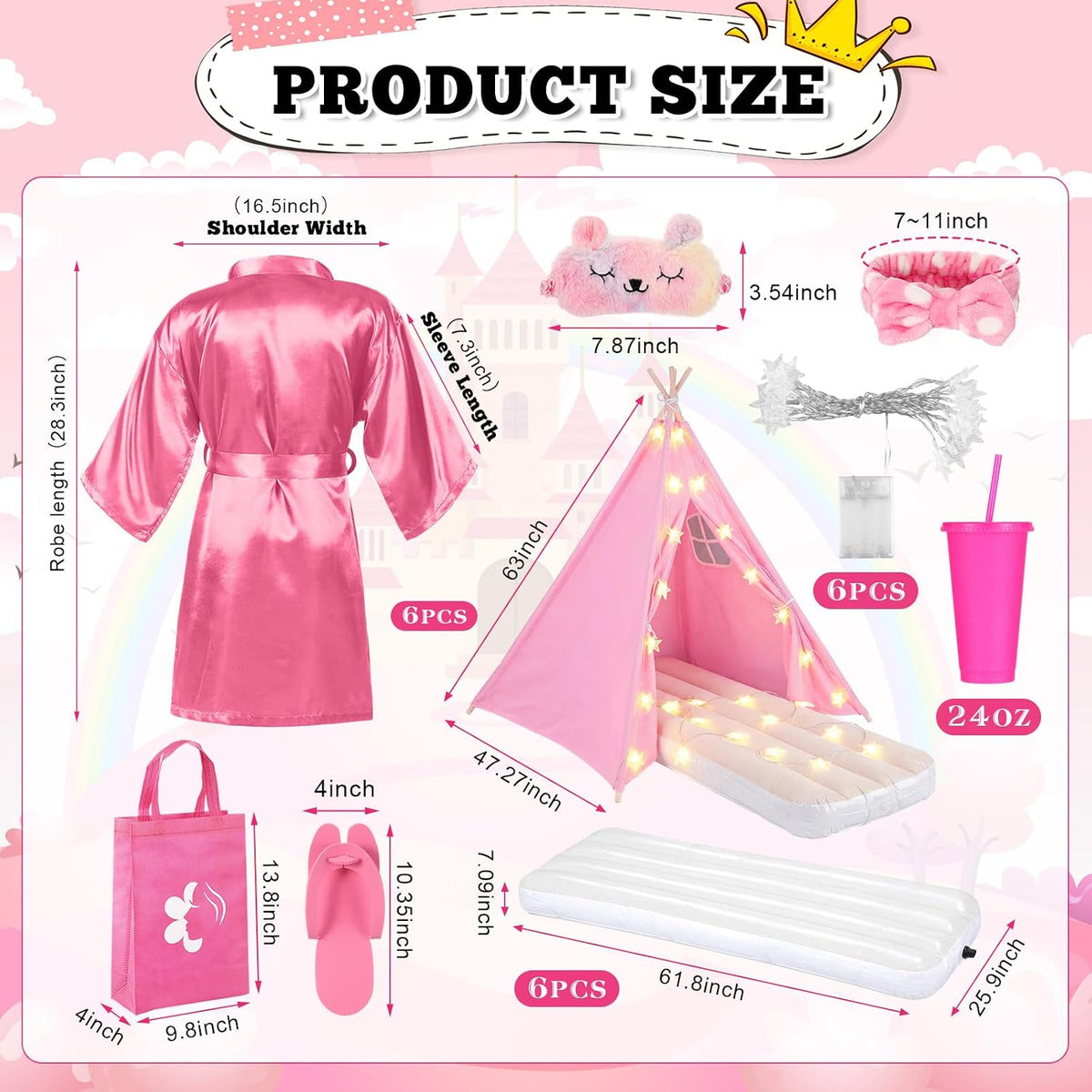 Chunm - Tipi para fiesta de pijamas a granel, completo, 6 rosas, ju...