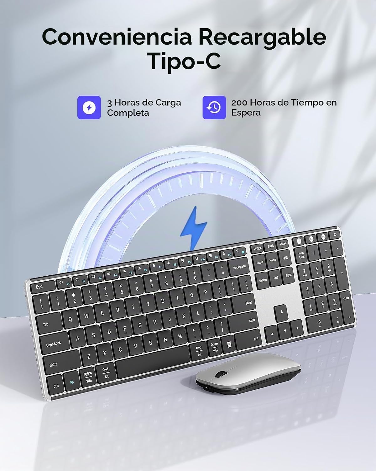 seenda SKM64-3 Combo de teclado inalámbrico Bluetooth y mouse para...