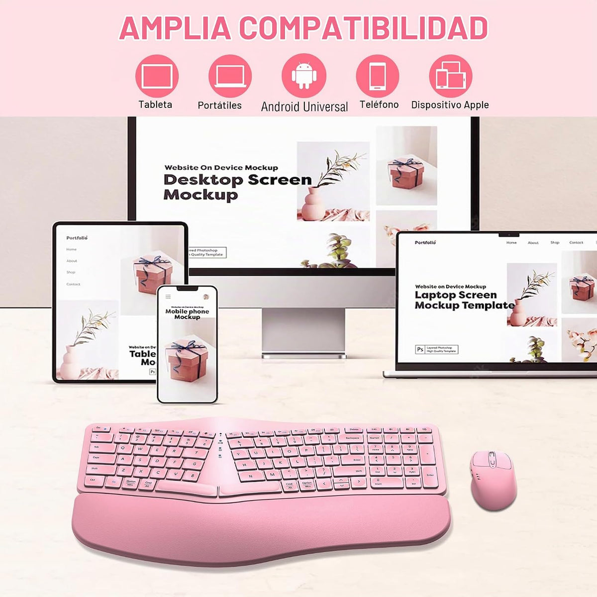 MK960 Combo de teclado inalámbrico ergonómico, teclado de diseño di...