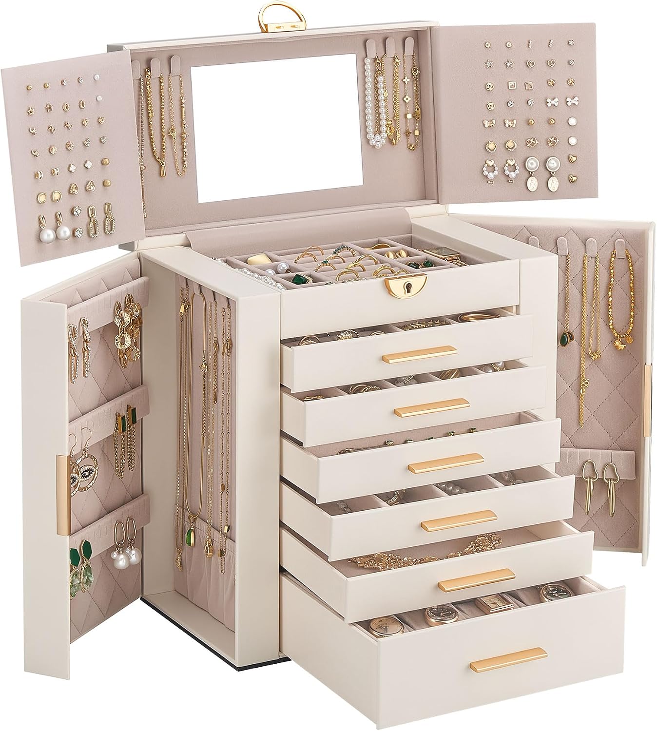 Lolalet Joyero grande para mujer, organizador de joyas de 7 capas y...