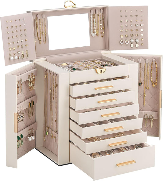 Lolalet Joyero grande para mujer, organizador de joyas de 7 capas y...