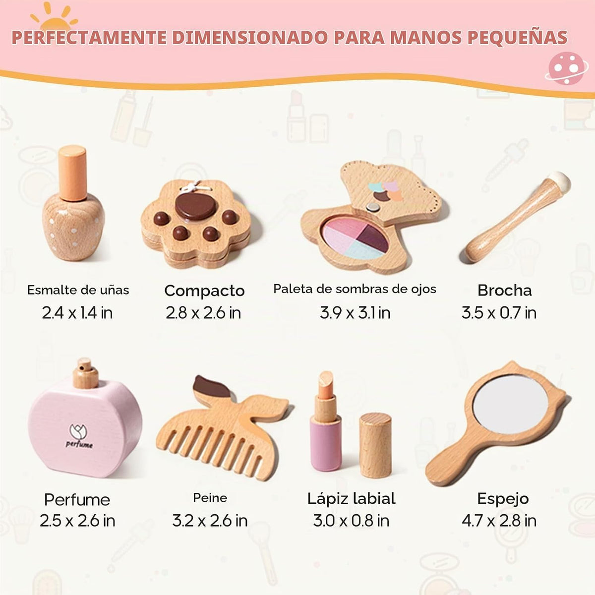 Brownroot Kit de maquillaje de madera para niñas con cosméticos de...