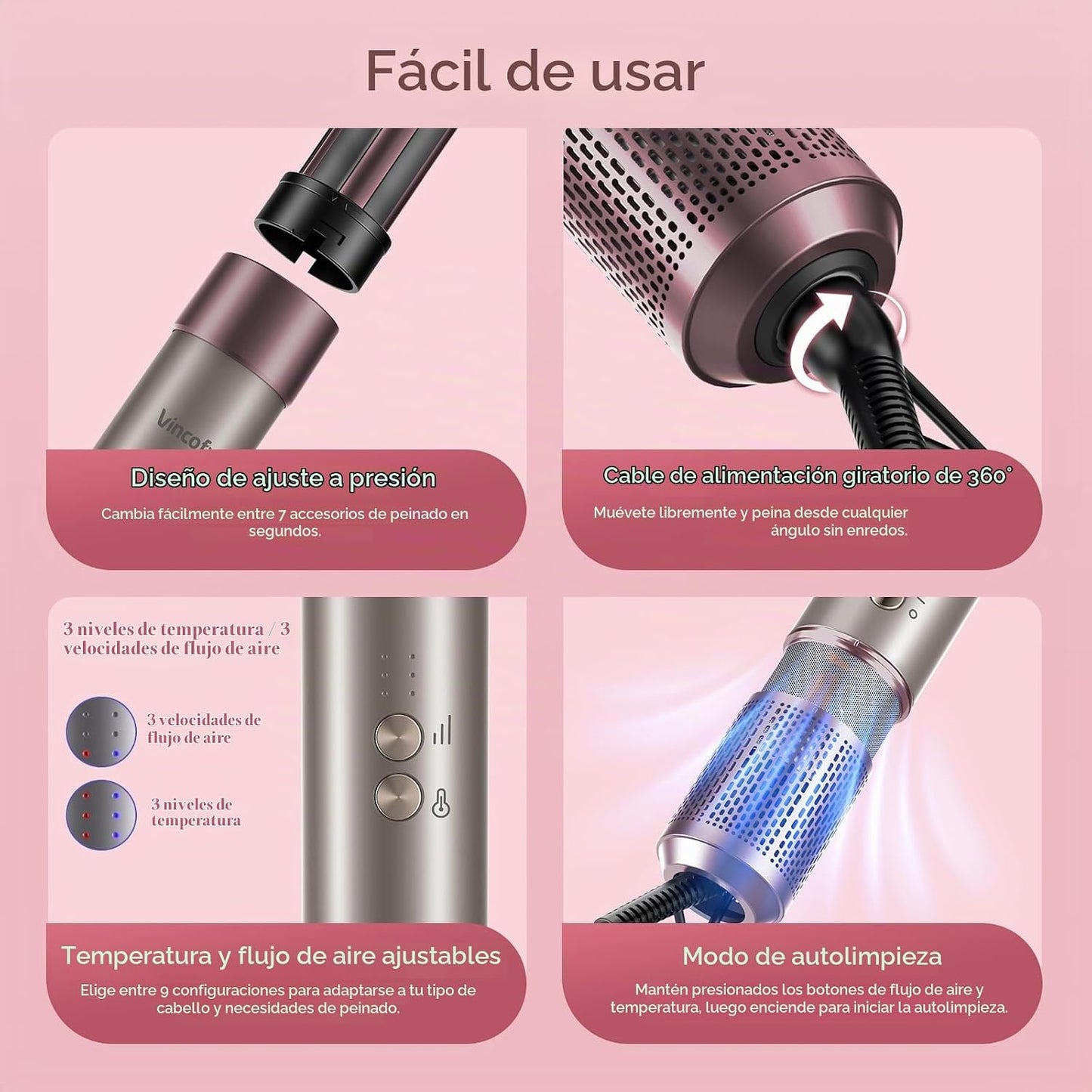 Vincofy Juego de cepillos secadores de cabello 7 en 1, peinador de...
