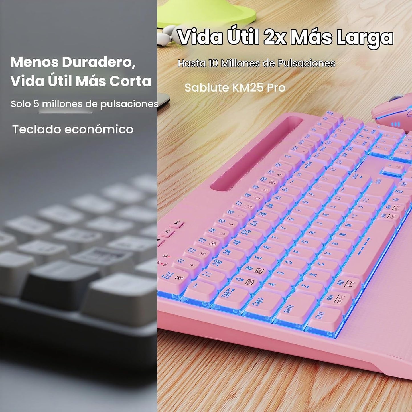 Combo inalámbrico de teclado y ratón rosa, conjunto de teclado y ra...