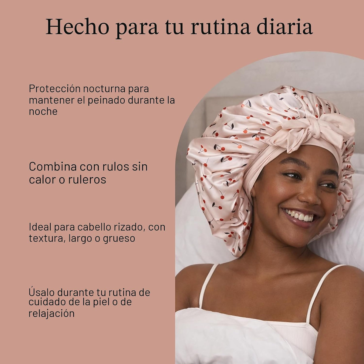 Kitsch Gorro de satén XL para dormir - Estampado de cereza | Más su...