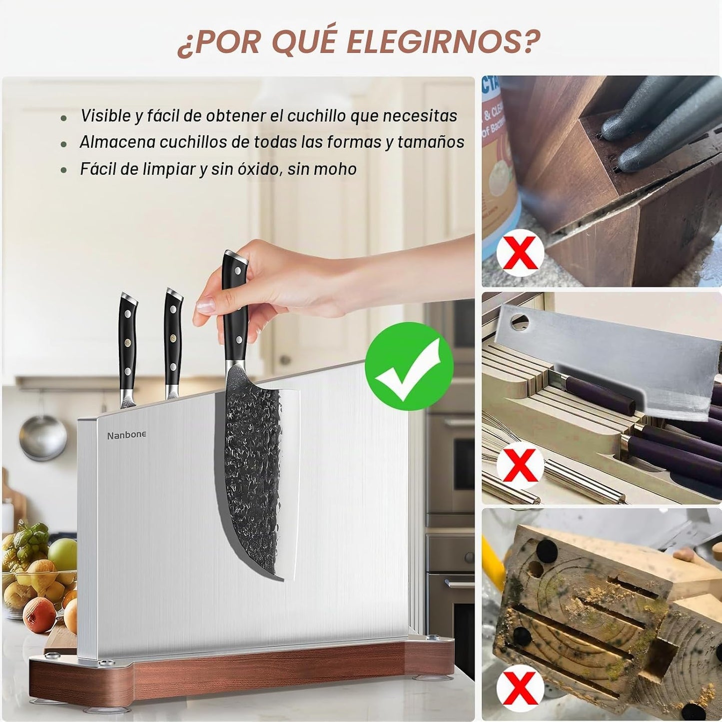 Nanbone Bloque magnético para cuchillos sin cuchillos, soporte magn...