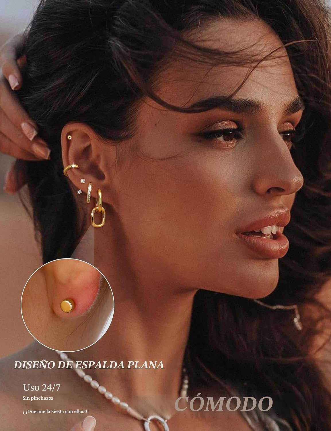 LOLIAS Pendientes de espalda plana para mujer, aretes hipoalergénic...