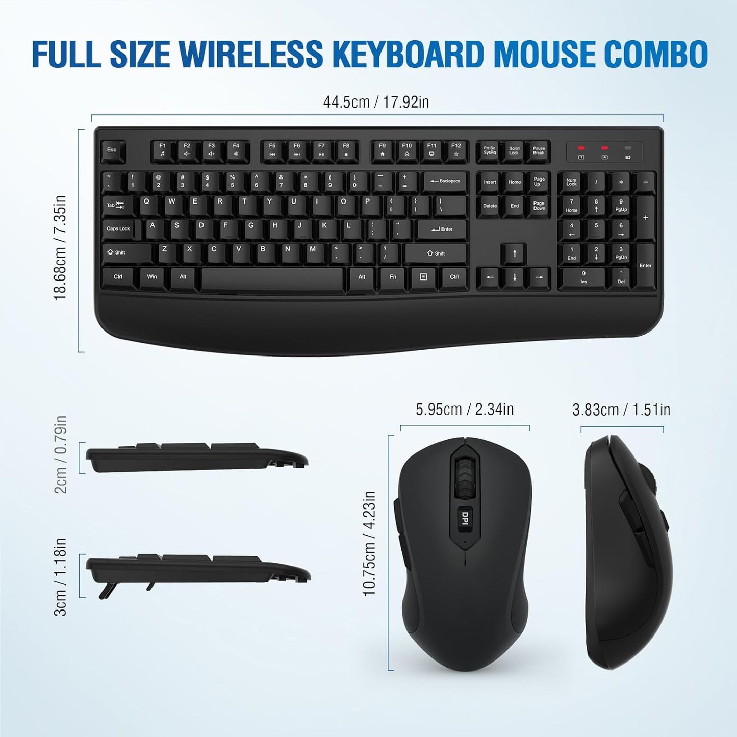 Combo de teclado y ratón inalámbricos, teclado inalámbrico de tamañ...