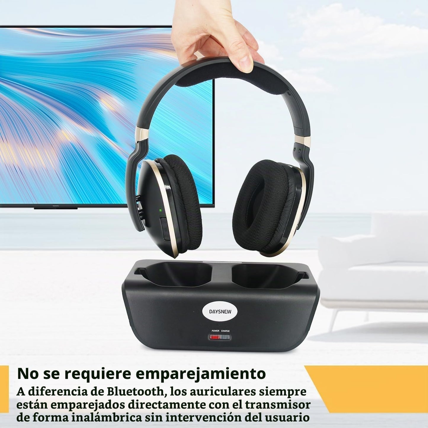 Daysnew Auriculares inalámbricos ópticos para ver televisión, auric...