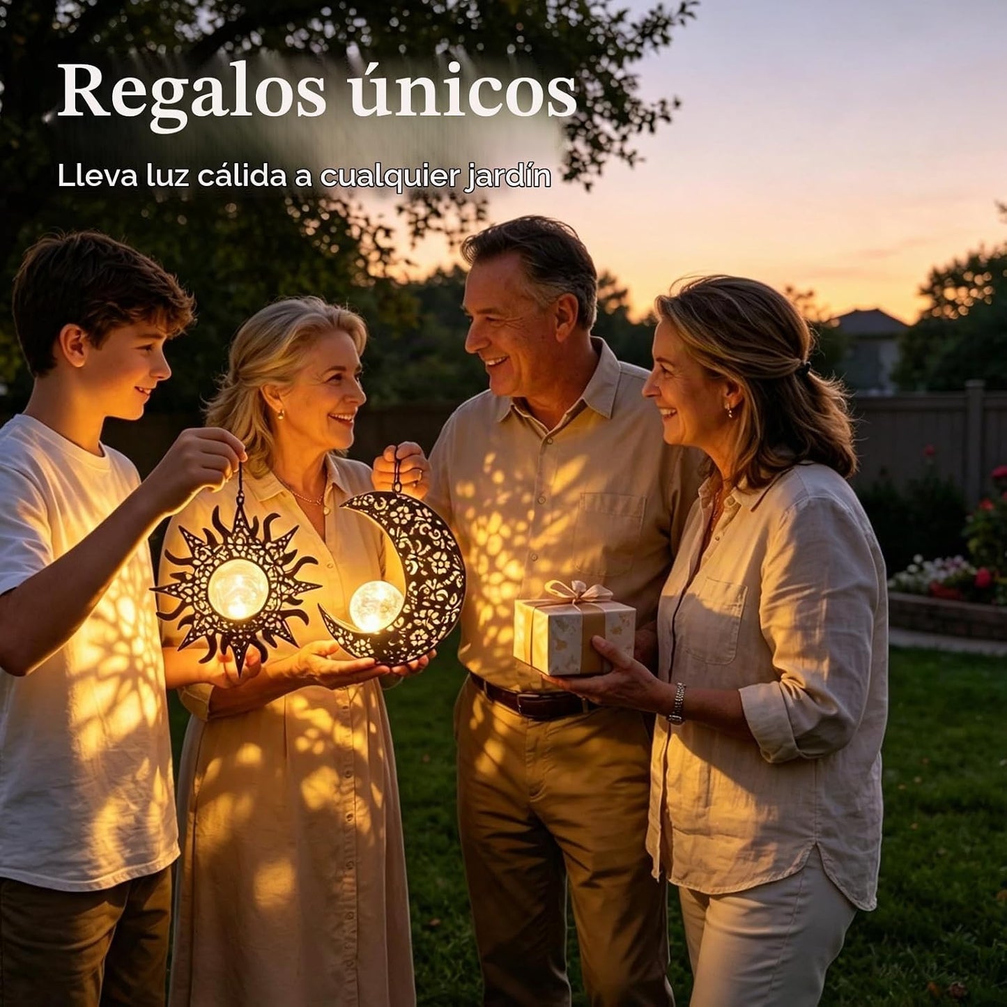 QCF Juego de luces solares colgantes de sol y luna para exteriores,...