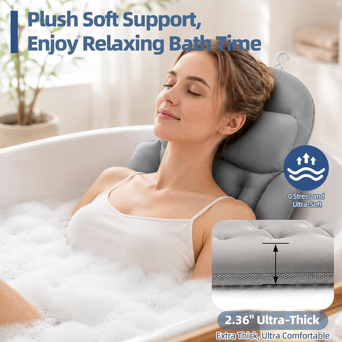 JUOIFIP Almohada de baño de cuerpo completo para bañera, soporte er...