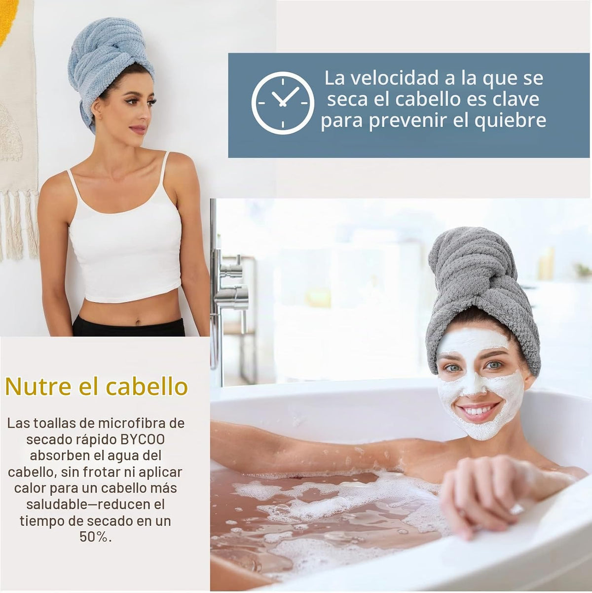 Paquete de 2 toallas envolventes grandes de microfibra para el cabe...