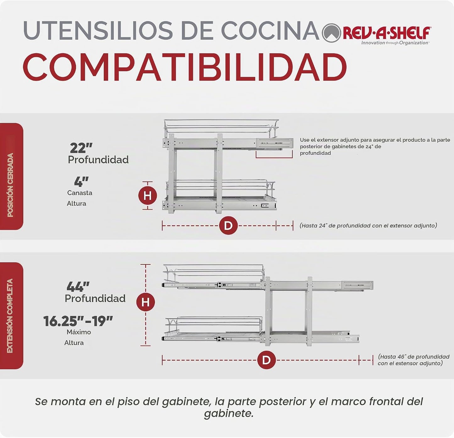 Rev-A-Shelf Estante extraíble para armario de cocina de 2 niveles y...