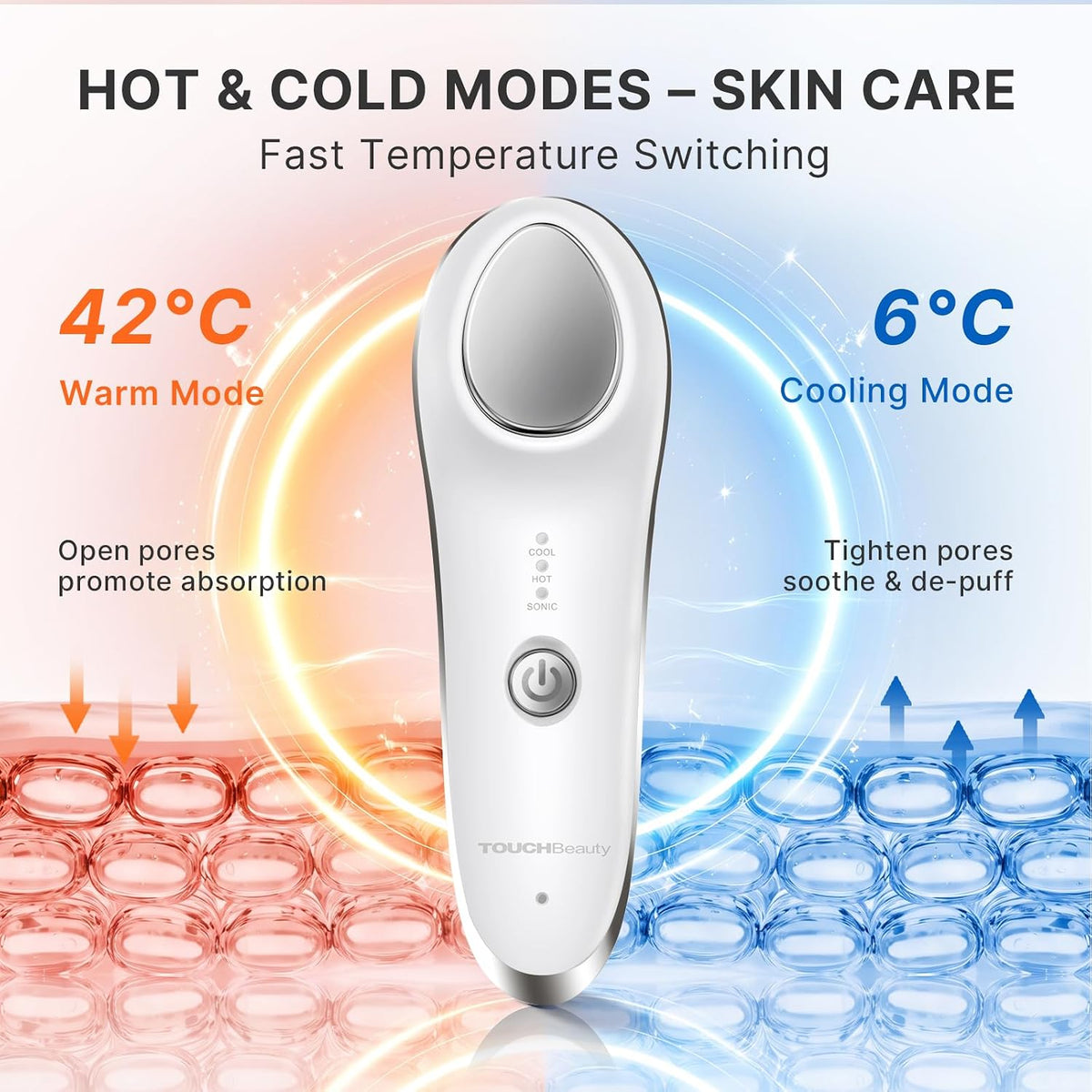 Masajeador facial sónico frío caliente, calentamiento a 107.6 °F y...