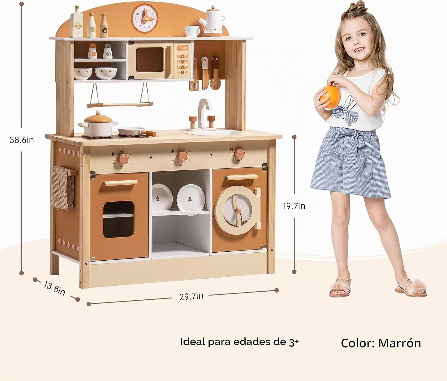 ROBOTIME Juego de cocina de madera, juego de cocina para niños con...