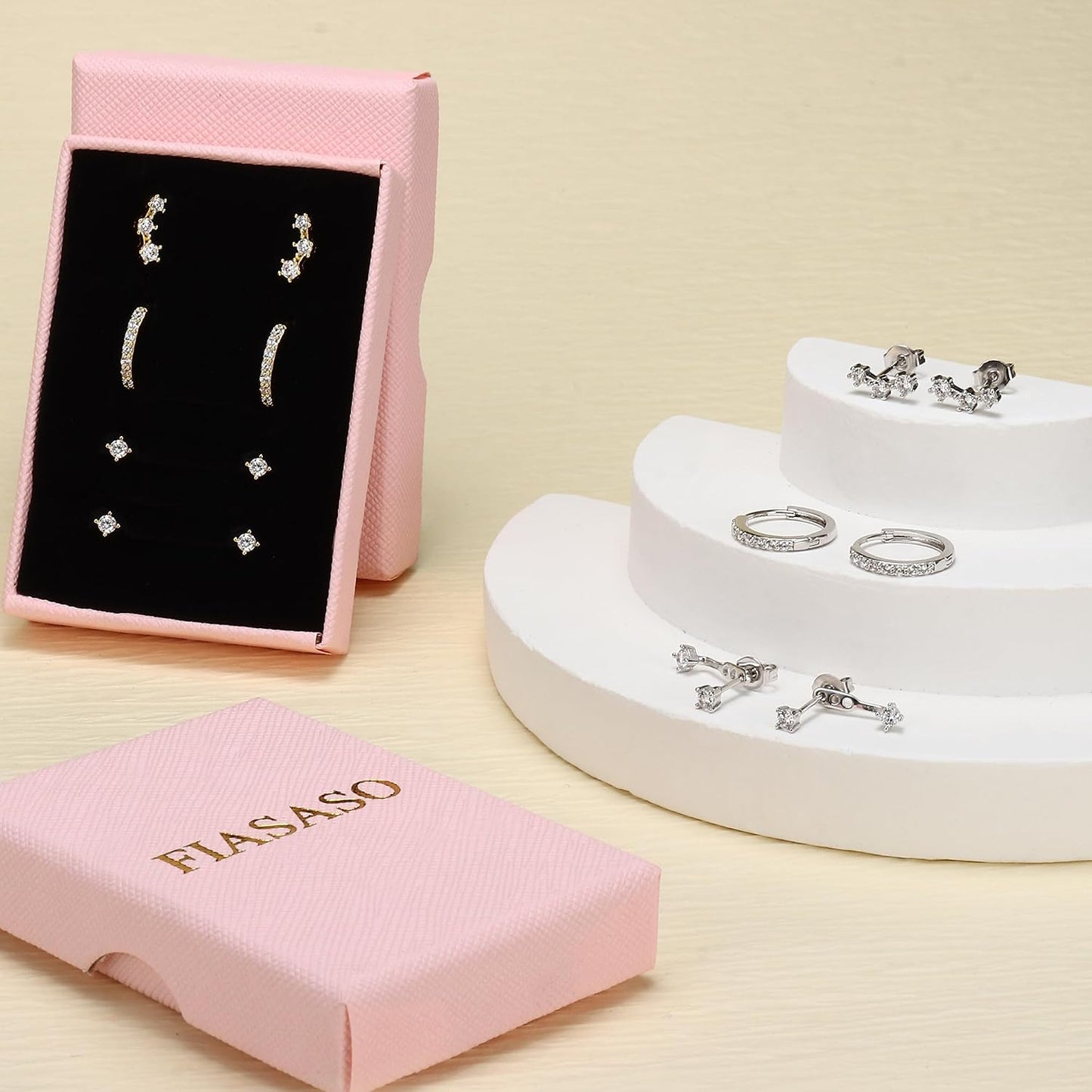 FIASASO 3 Pares de Aretes de Plata de Ley 925 Hipoalergénicos para...
