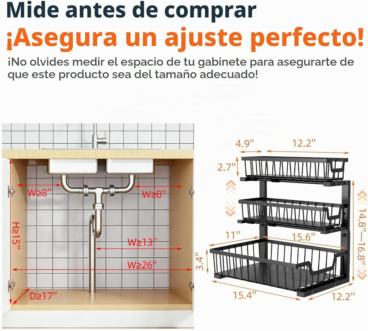 Organizador para debajo del fregadero, paquete de 2 estantes organi...