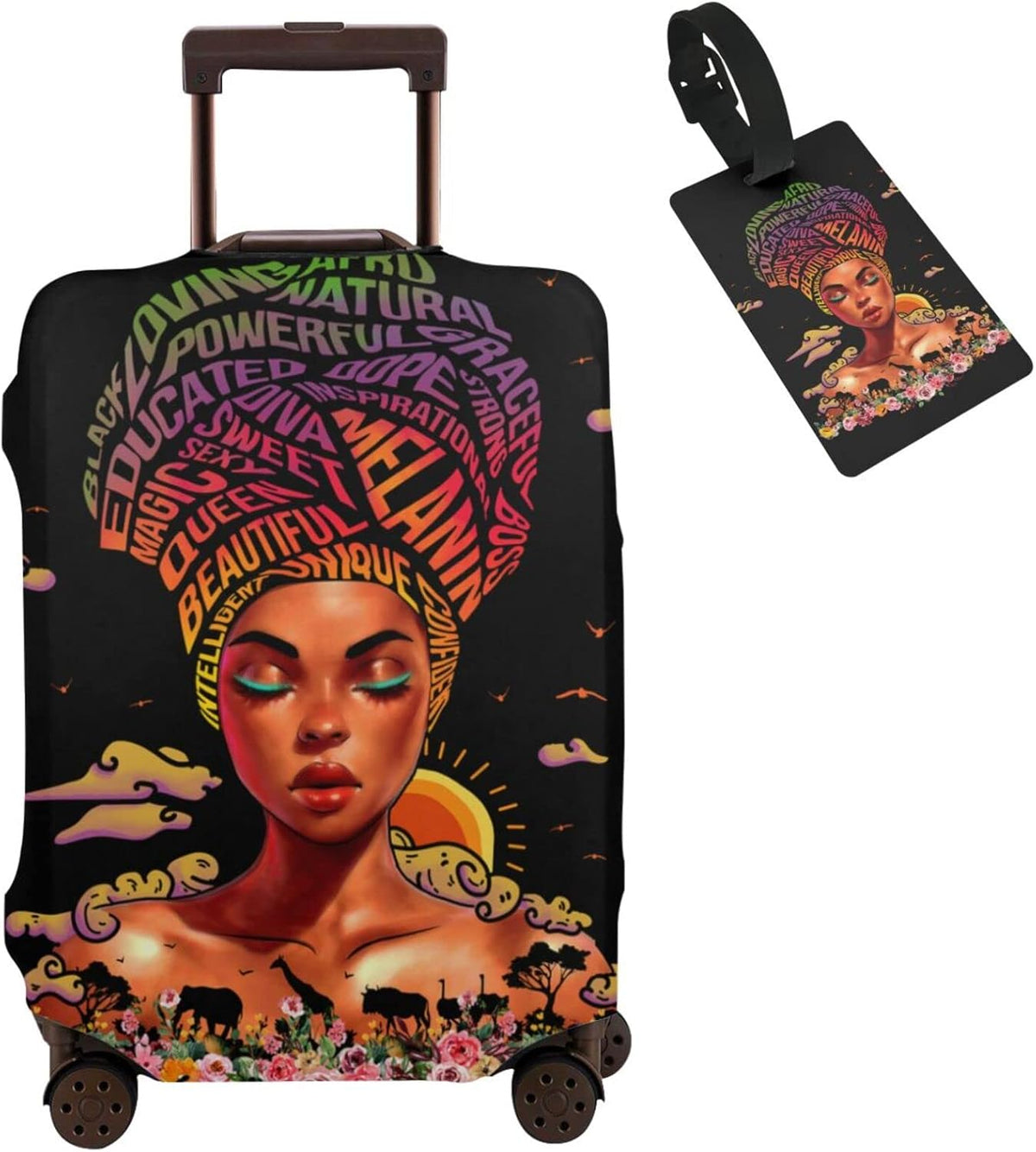 Hepmant Protector de maleta de viaje para mujer afroamericana, elás...