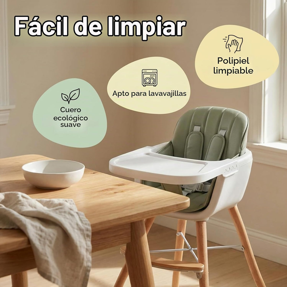 Mallify Silla alta de madera 3 en 1, sillas altas convertibles para...