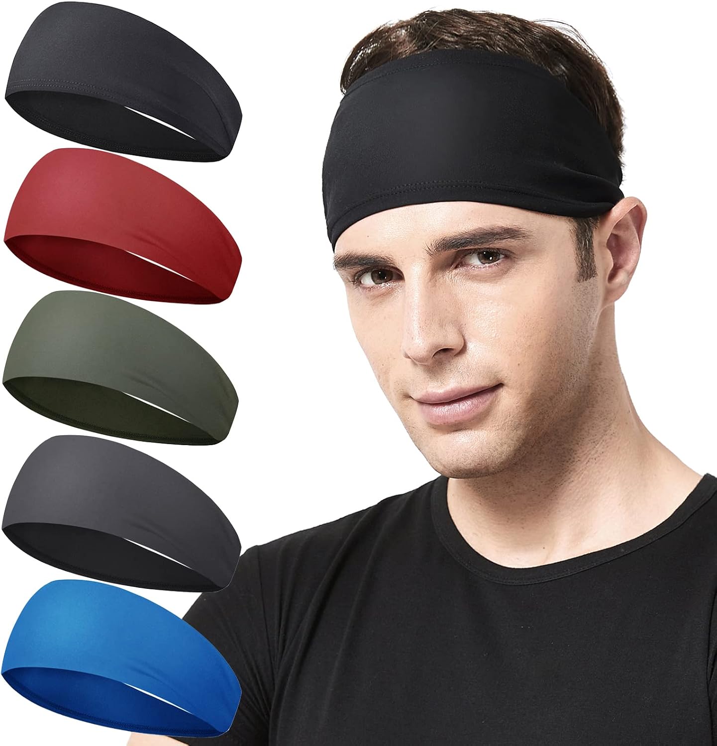 Acozycoo Diadema deportiva para hombre, 5 unidades, para correr, ci...