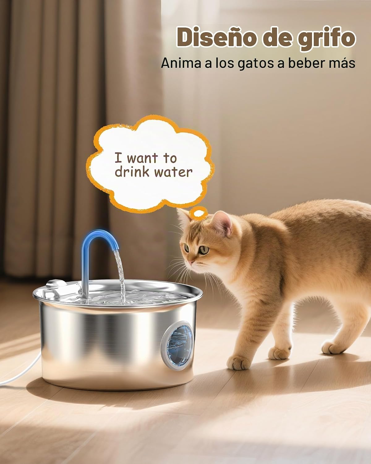 Fuente de agua para gatos de acero inoxidable: fuente para gatos co...