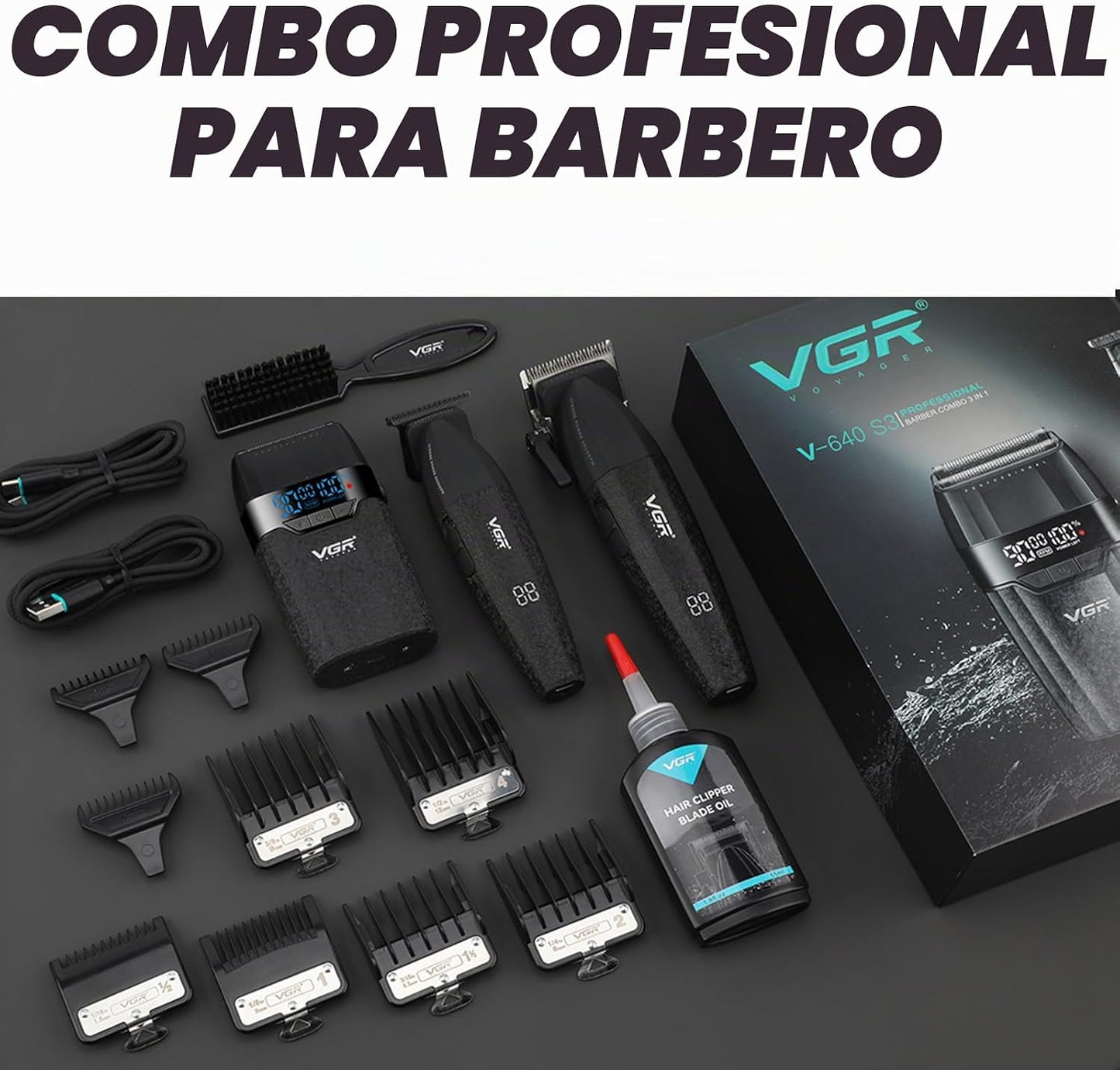 VGR 640S3 Kit Profesional de Corte de Cabello 3 en 1, 9000RPM Corta...