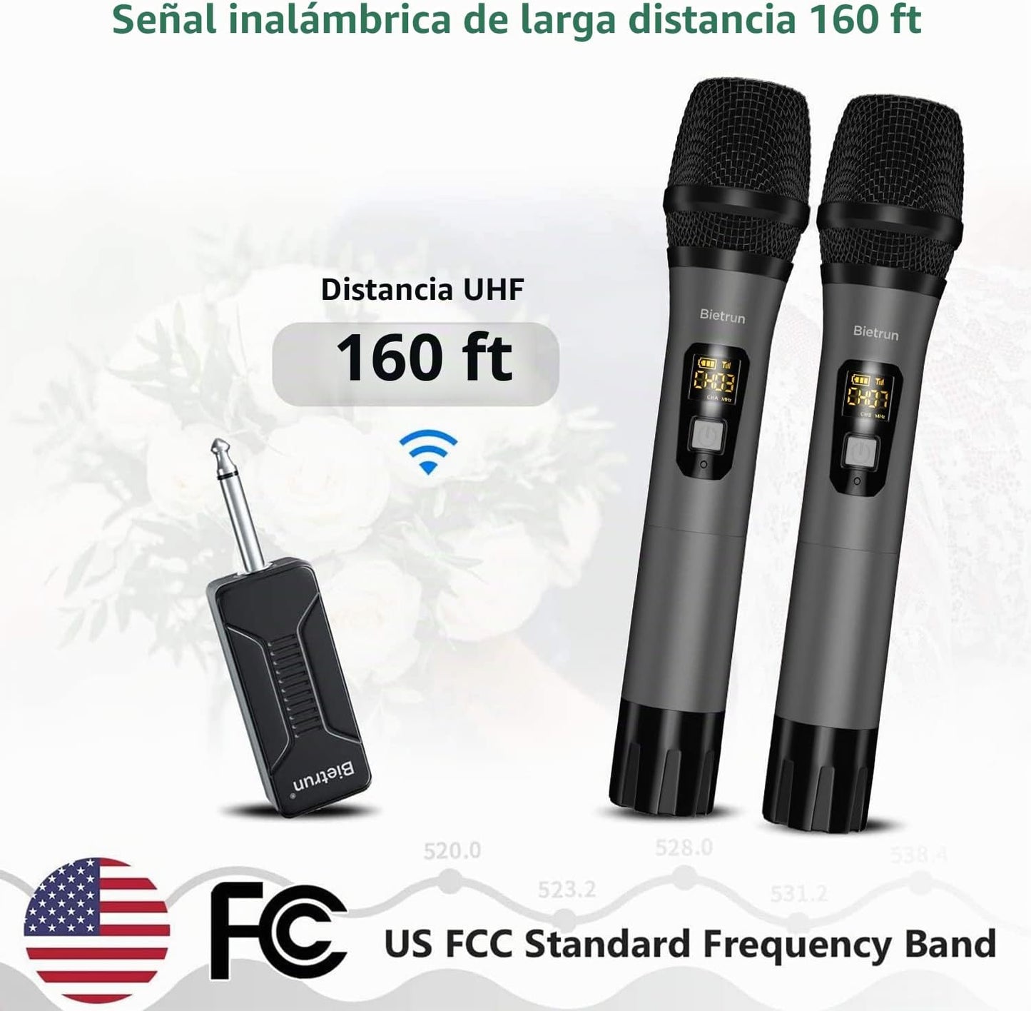 Micrófono inalámbrico, juego de micrófonos UHF de metal de Bietrun,...