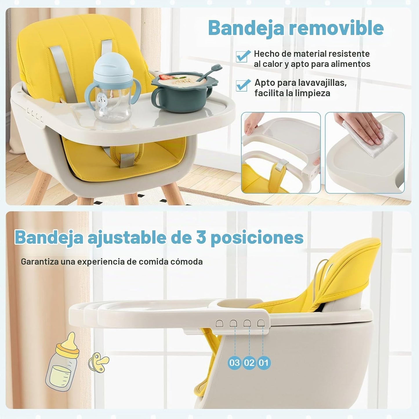 HONEY JOY Silla alta para bebé, silla alta 6 en 1 de madera Eat &am...