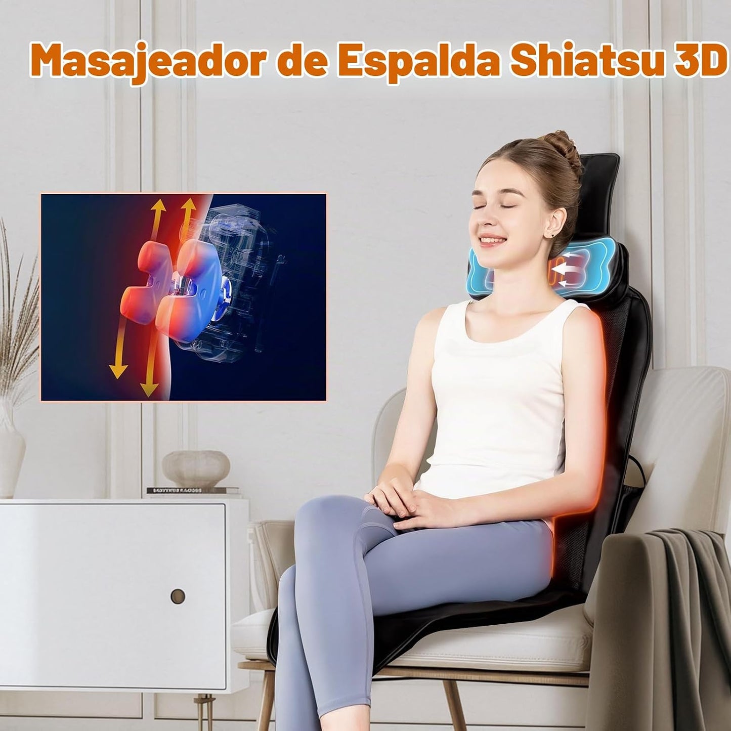 comrelax Masajeador de espalda Shiatsu con calor, almohadilla para...