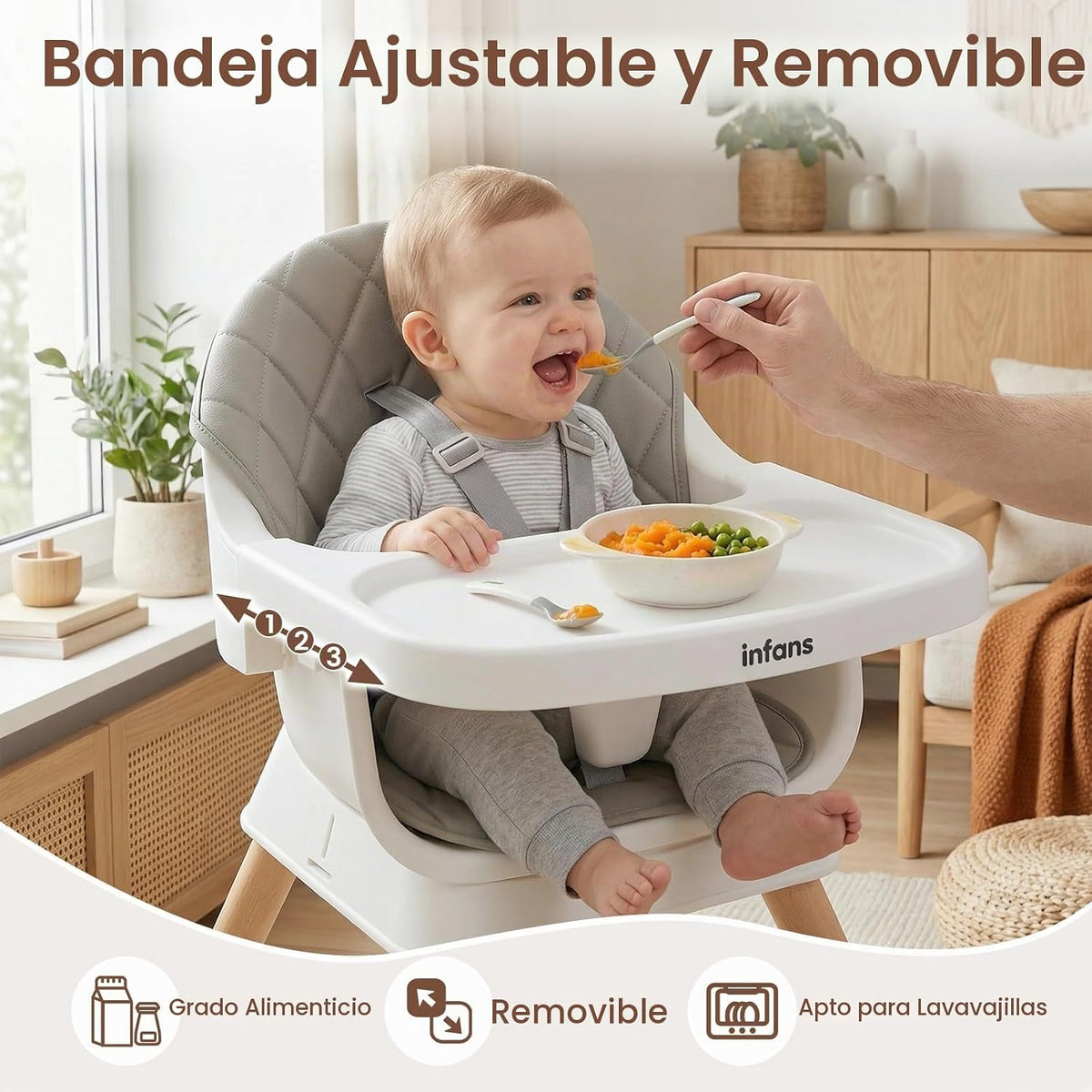 INFANS Silla alta para bebé, silla alta convertible de madera 6 en...