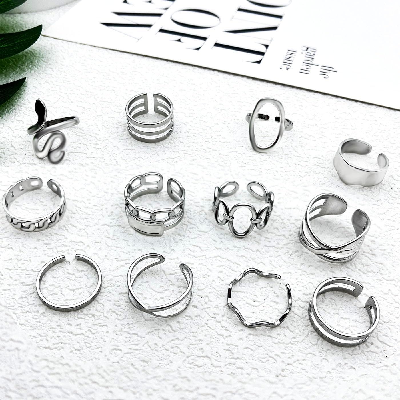 PINCHUAN Juego de 17 anillos de plata para nudillos para mujer, jue...