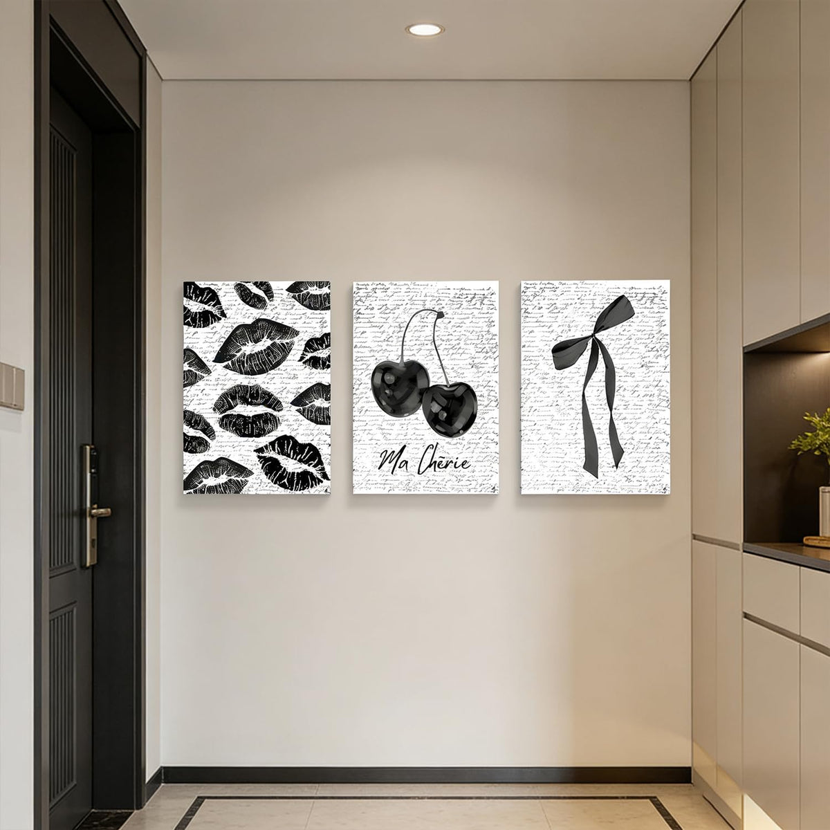 3 piezas de arte de pared en lienzo de labios blancos y negros y ce...