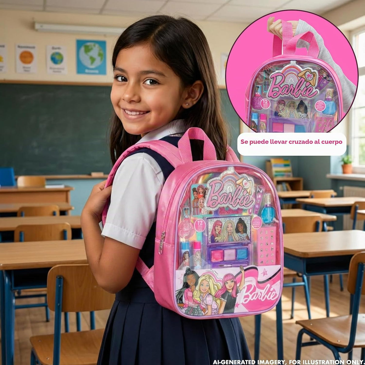 Barbie Mochila Maquillaje Set con Cosméticos y Accesorios | Kit de...