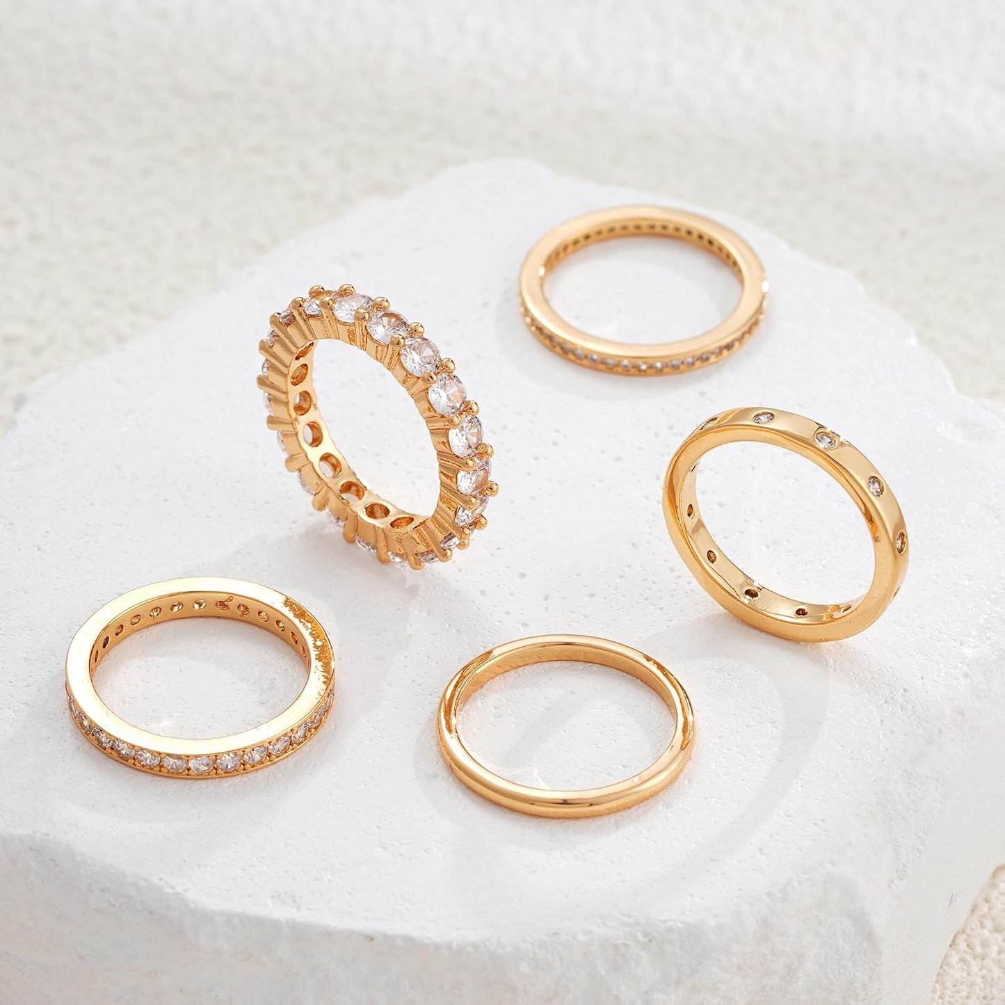 Anillos de oro para mujer sin deslustre, juego de anillos de nudill...