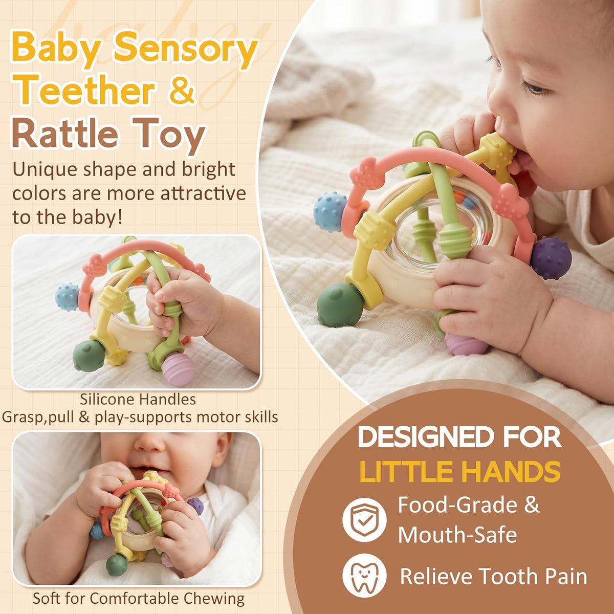 Juguetes sensoriales de bola de sonajero para bebés, juguetes de de...