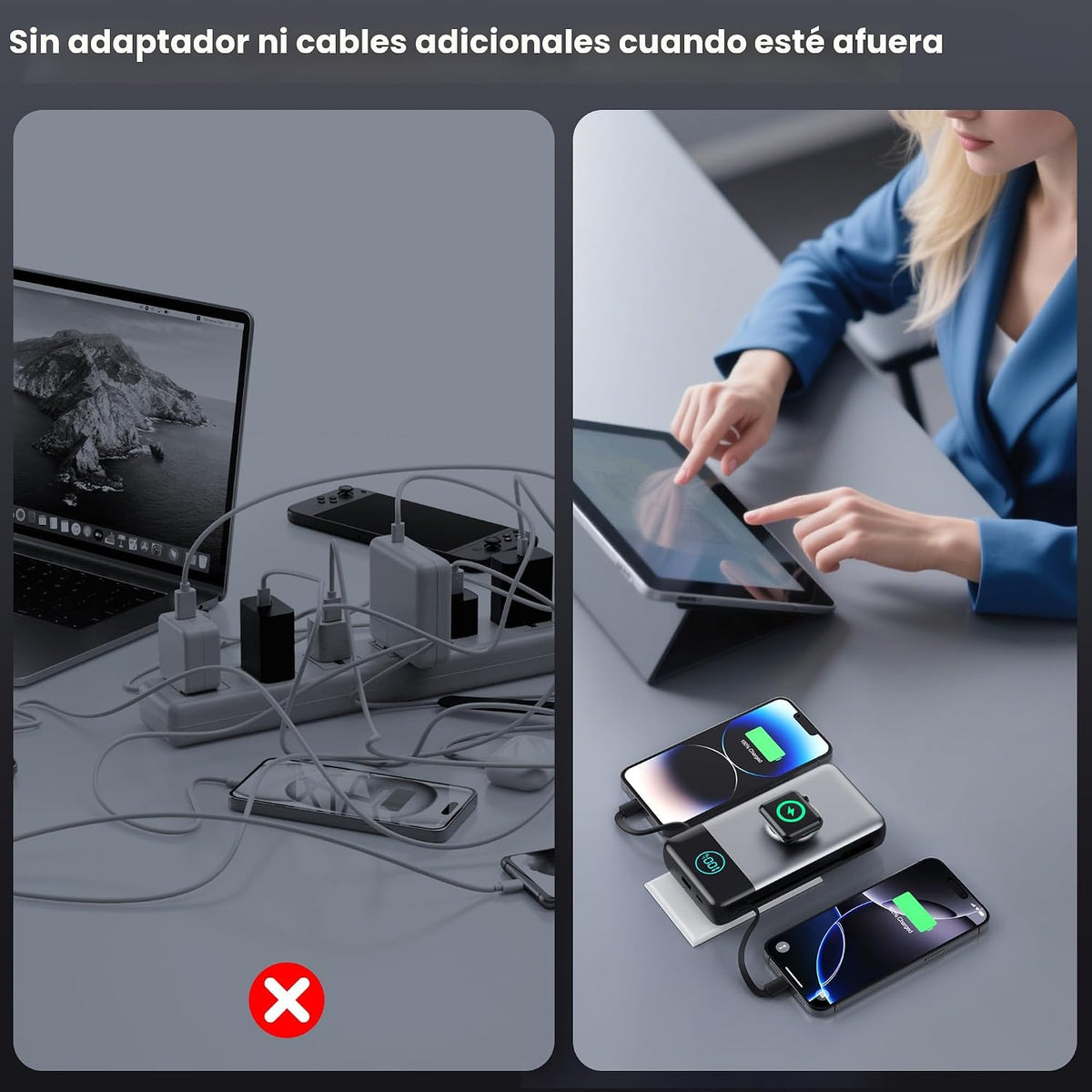 Cargador portátil para iPhone, Banco de energía de 40800mAh con cab...