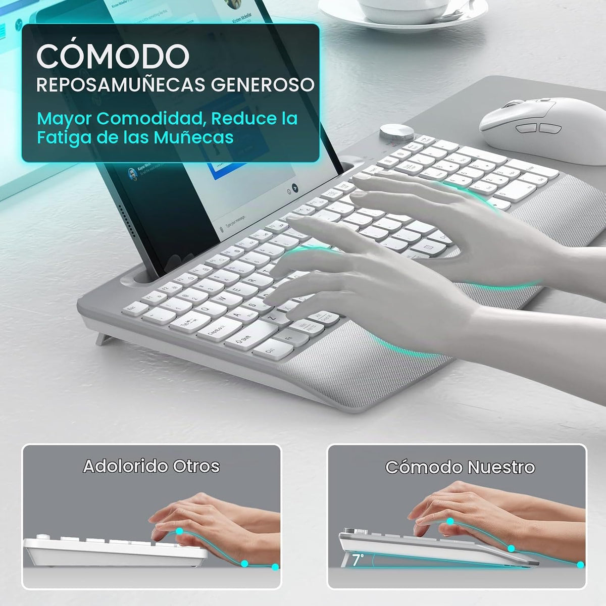 GAMCATZ Teclado y mouse inalámbricos, teclado ergonómico de tamaño...