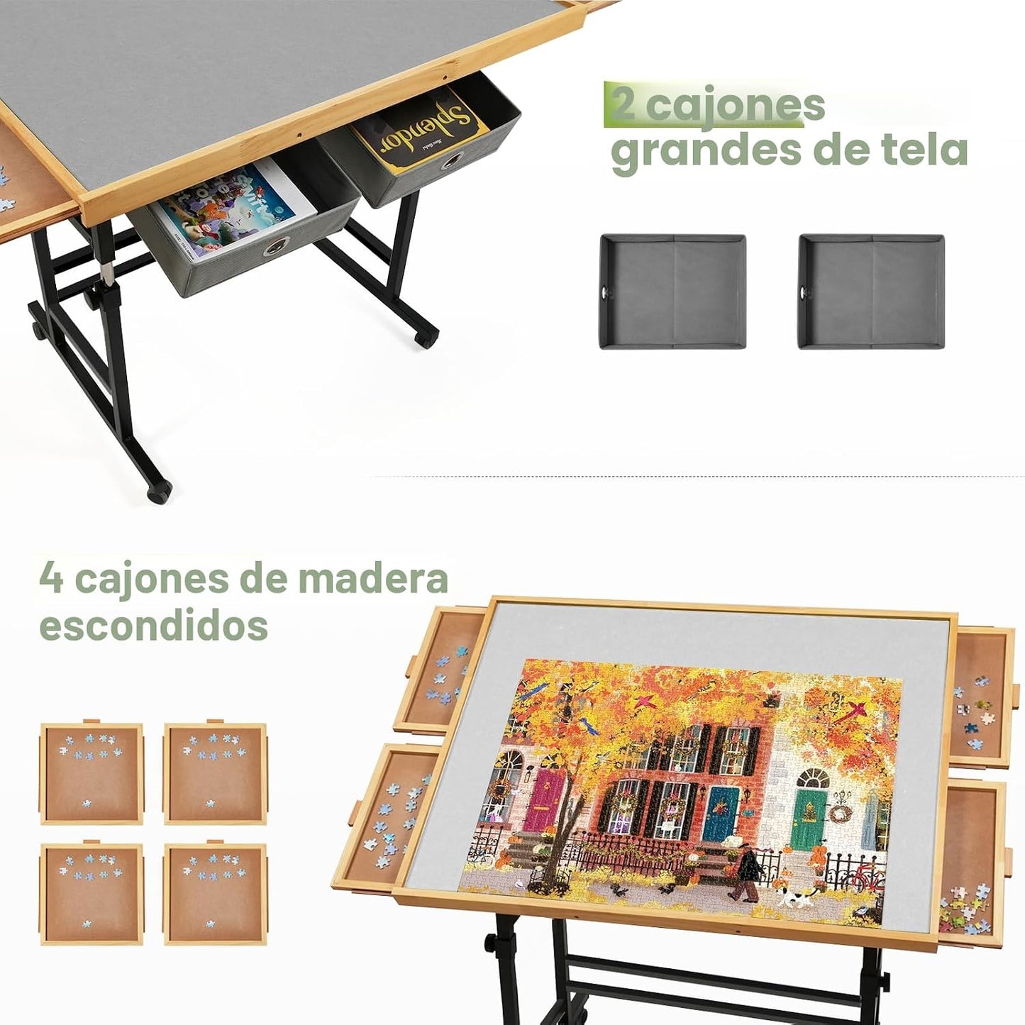BuilderButler Mesa de rompecabezas de 1500 piezas con ruedas, cajon...