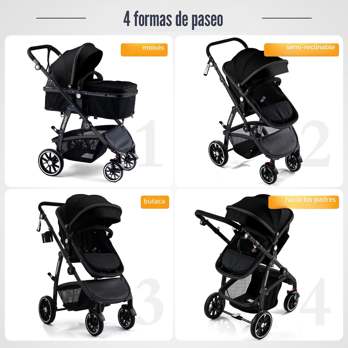 Cochecito de bebé, asiento reversible 2 en 1 para niños pequeños co...