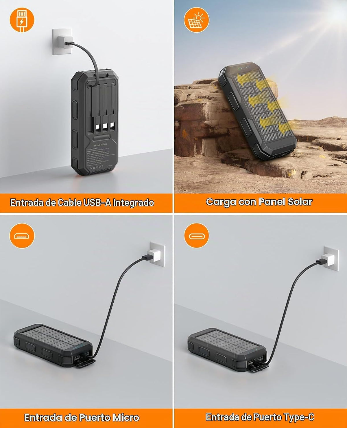 Cargador solar de 38800 mAh, cargador portátil de carga rápida USB-...