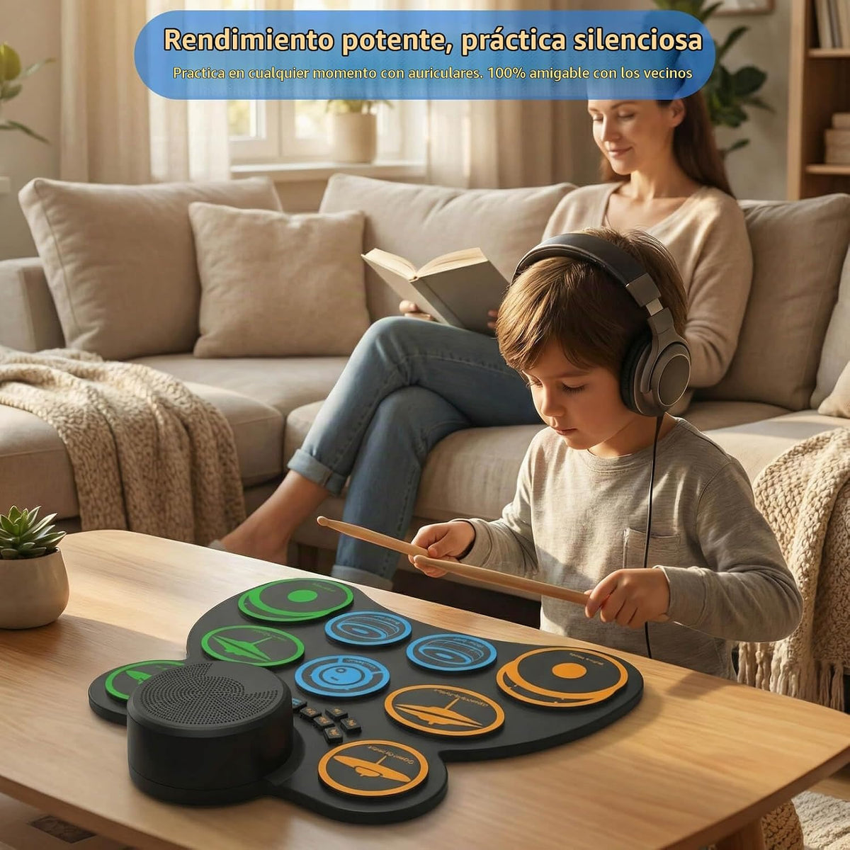 Juego de batería eléctrica enrollable para práctica silenciosa, niñ...