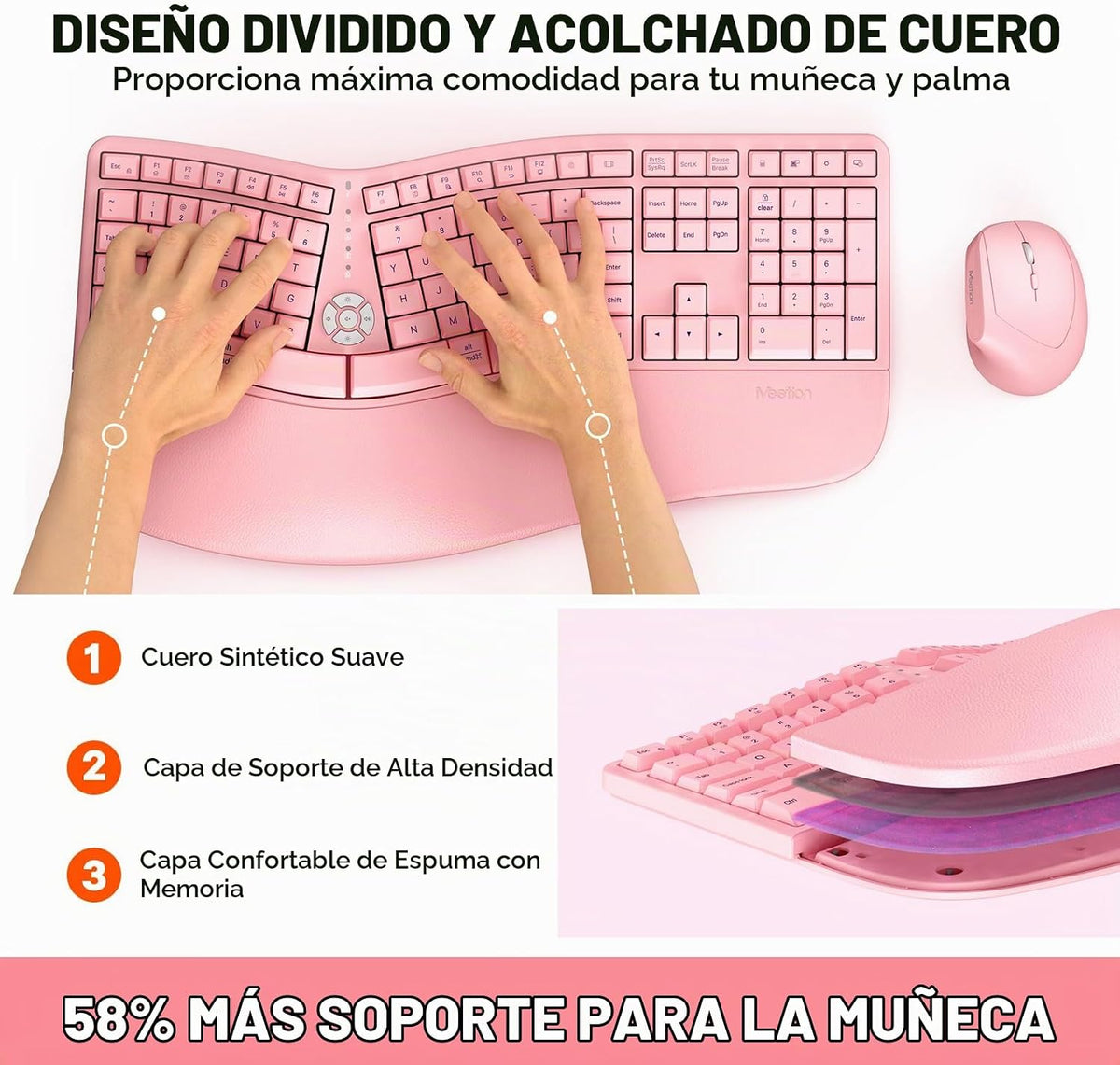 MEETION Combo ergonómico de teclado y mouse, teclado dividido inalá...